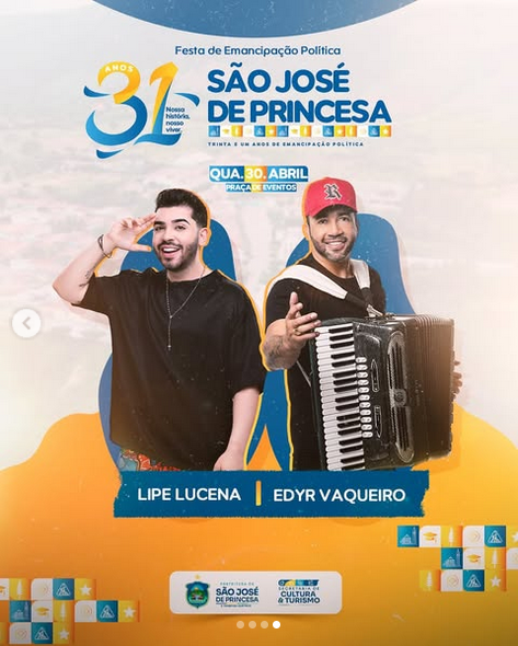 São José de Princesa comemora 31 anos de emancipação política com uma programação especial nos dias 29 e 30 de abril
