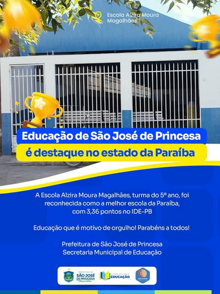 Educação de São José de Princesa é destaque no IDE-PB e conquista o primeiro lugar na Paraíba